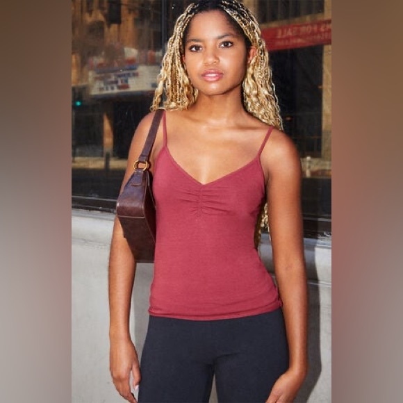 John Galt Tops - John Galt by Brandy Melville // Archie Burgundy Camisole with Scrunched Chest